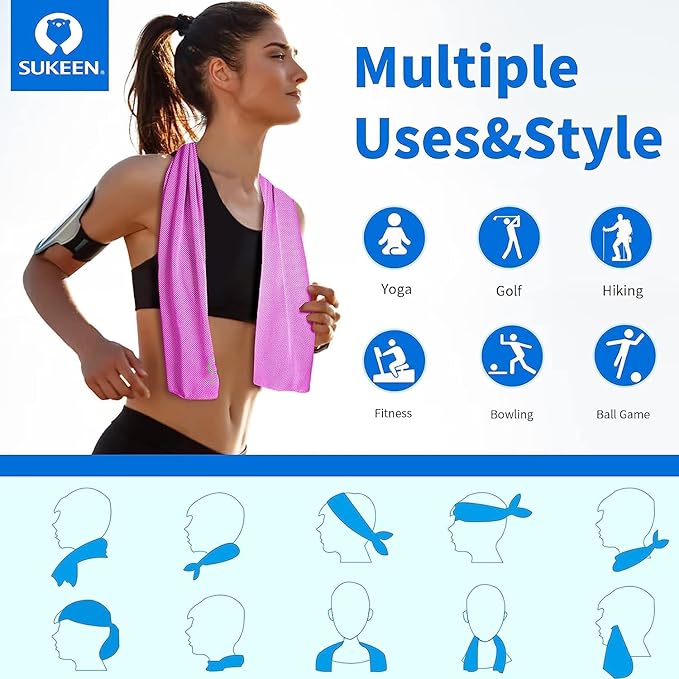 Sukeen Cooling Towel (40"x12"),Ice Towel,Soft Breathable Chilly Towel,Microfiber Towel for Yoga,Sport,Running,Gym,Workout,Camping,Fitness,Workout & More Activities