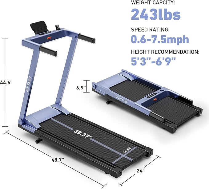 DeerRun Treadmills for Home with Incline and Handles, 3.5 HP Foldable Treadmill 350 LBS Weight Capacity for Small Spaces, Folding Running Machine with Smart APP