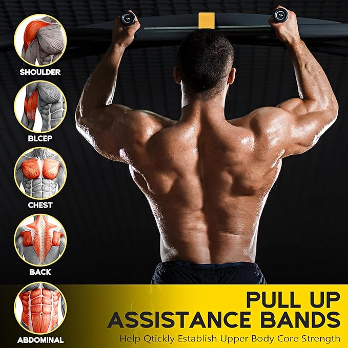 Pull Up Assistance Bands, Adjustable Heavy Duty Resistance Band for Pull Up, 3 Pull Up Bands, Comfortable Fabric Feet/Knee Rest, Assistance Bands for Pull-Up, Home Fitness, Body Stretching