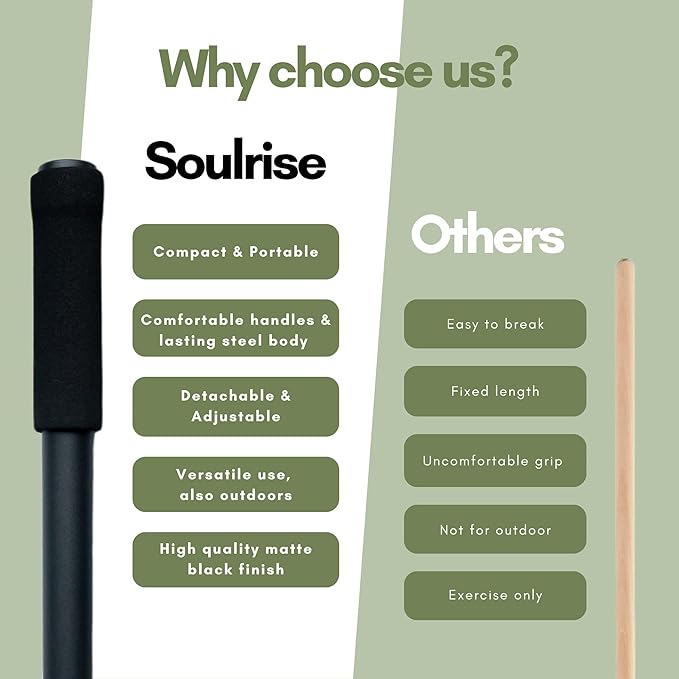 Yoga Stick for Mobility Exercise, Stretching, Pilates, Physical therapy, Fitness and other Workout - Adjustable 5 ft Pole will fix Posture, Stretch, Balance and Flexibility Training - Incl free E-book