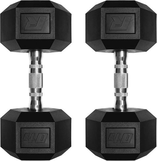 RitFit 5-650 LBS PVC Encased Hex Dumbbell Sets with Optional Rack for Home Gym, Hand weight with Chrome Handle for Strength Training, Workouts