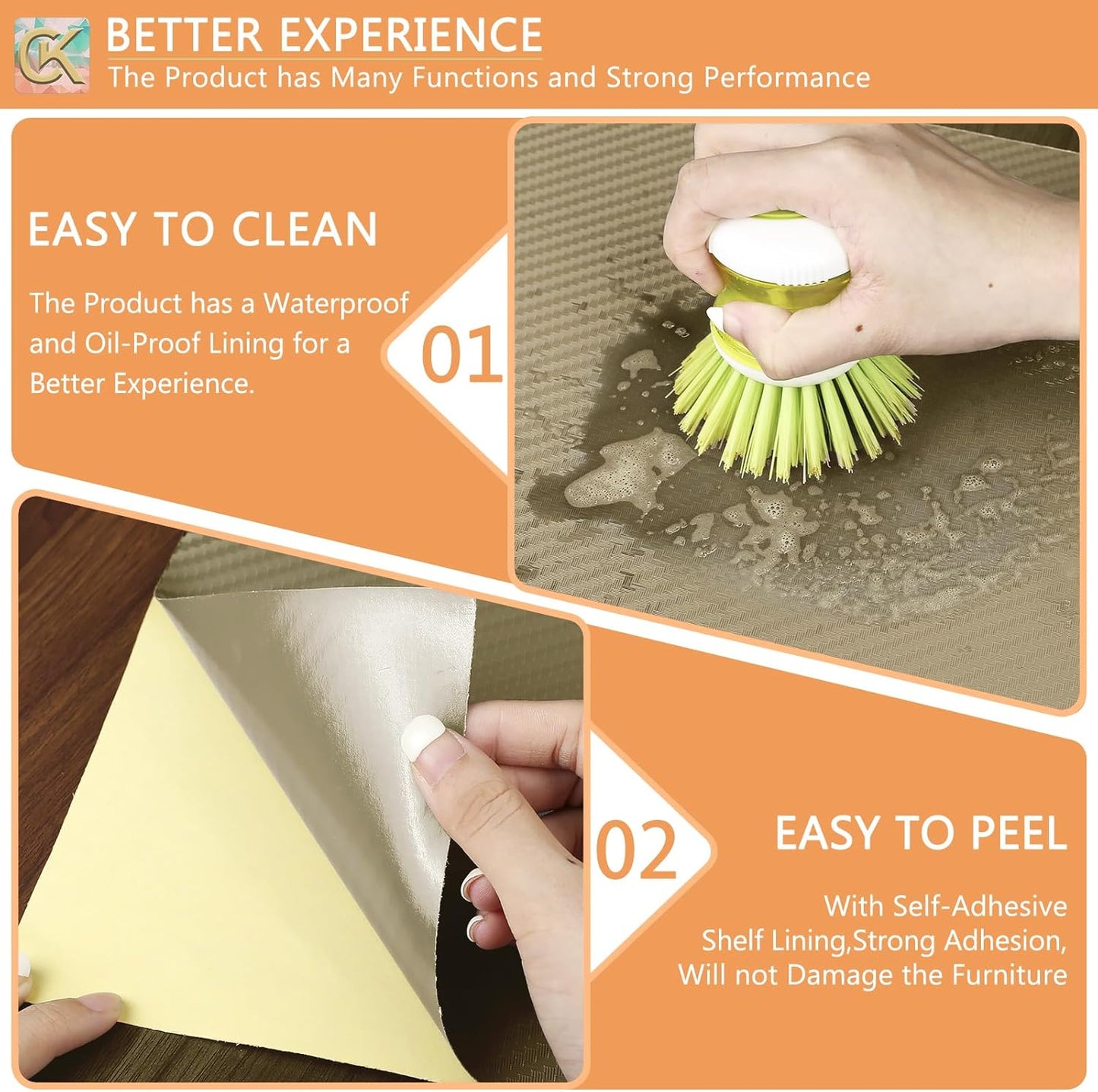Self-Adhesive Shelf Liner Kitchen Liner, Waterproof Backed Paper Easy Peel and Stick Contact Liner Without Residue for Decor Your Desk Surface, Kitchen Countertops (Dark Khaki, 23.6 x 393.7 inches)