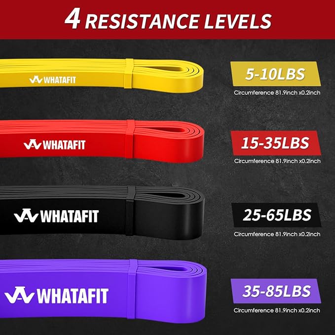WHATAFIT Resistance Bands, Pull Up Assistance Bands, Exercise Bands, Workout Bands Set for Men and Women Home Fitness, Body Stretching, Strength Training, Physical Therapy