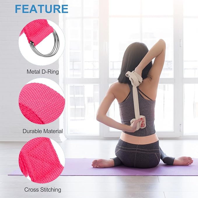 PATIKIL Yoga Strap for Stretching, Cotton Yoga Belt with Adjustable Metal D-Ring Buckle Stretch Band for Fitness Pilates