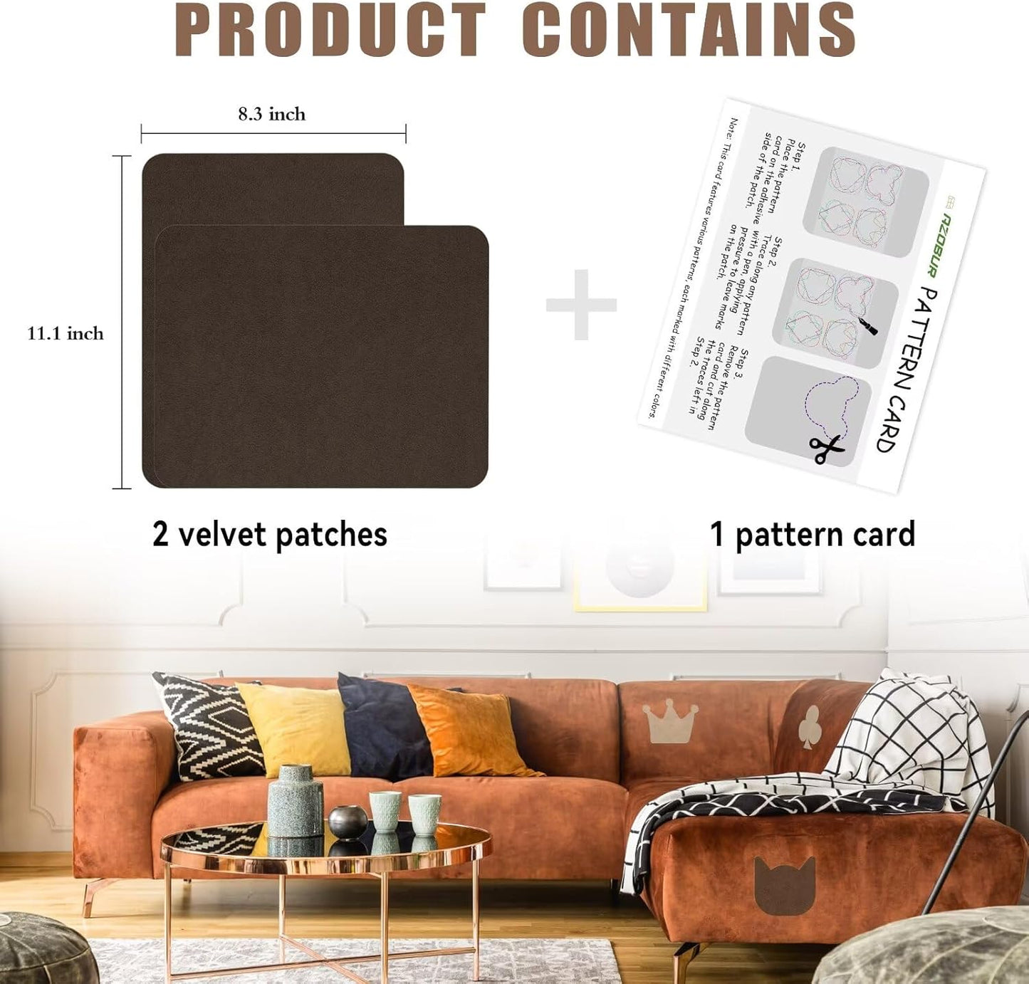 Azobur Fabric Couch Repair Patch 8.3 x 11 inches,Self-Adhesive Fabric Repair Patch for Furniture,Handbag,Sofa,Car Seats-(Blue)