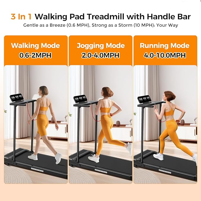 Folding Walking Pad Treadmill with Handle Bar, 3.5HP Compact Portable Foldable Walking Pads Treadmill with Handles, Electric Small Treadmills for Home Office Apartment, LED Display, 400 LBS Capacity