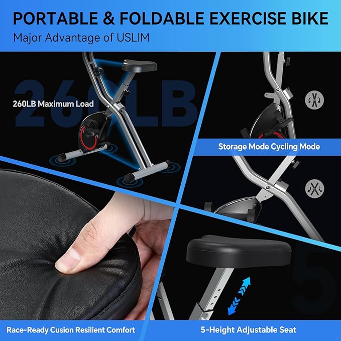 Foldable Exercise Bike Stationary Bikes for Home, 5 IN 1 Indoor Workout Bike, Cycling Bike with 16-Level Quiet Magnetic Resistance, 6.6 LBS Flywheel and 300LBS Capacity, 2025 Designed 817 X-bike