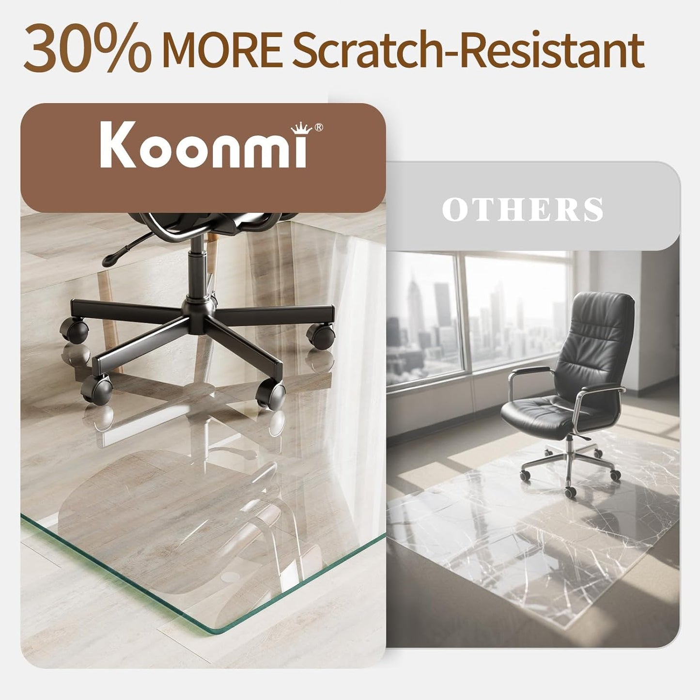 Koonmi Tempered Glass Chair Mat 51"x63" - Premium Office Chair Mat for Hardwood Floors & Low-Pile Carpet with 4 Non-Slip Pads - Thick Scratch-Resistant Surface