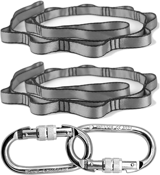 PRIOR FITNESS Yoga Straps Aerial Hammock Accessory Set, 2pcs Daisy Chain + 2pcs Carabiner, Aerial Silk Hardware with Daisy Chain Carabiner for Yoga Swing Pilates