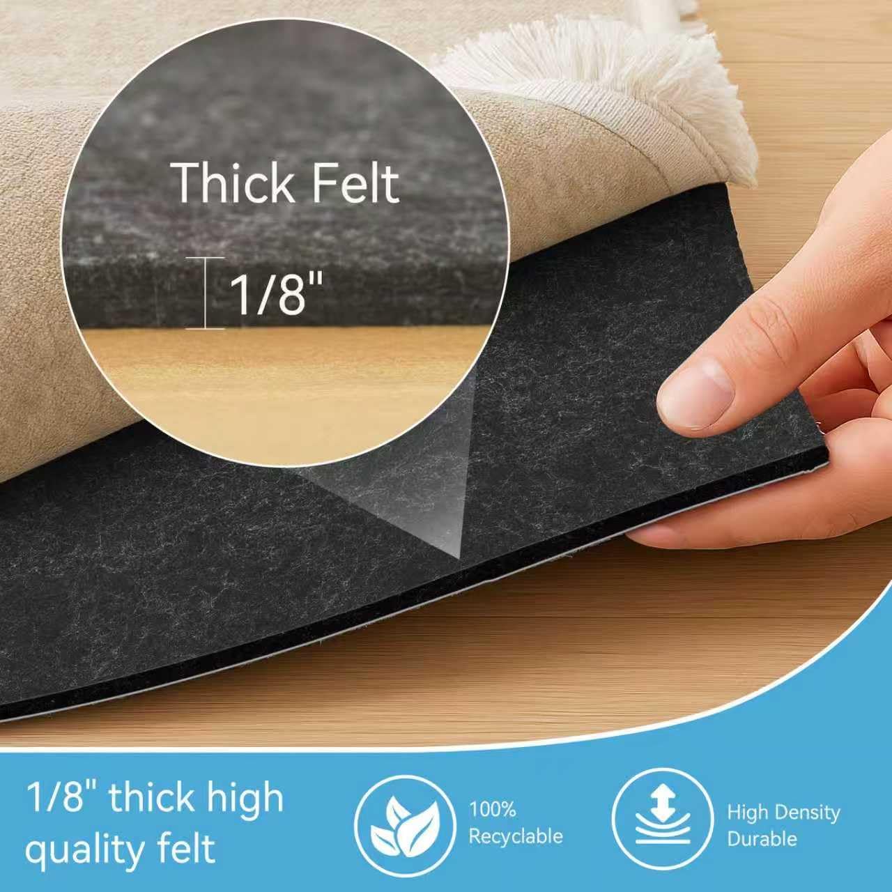 Warmstar 4x6 FT Non Slip Rug Pad,100% Waterproof Felt Rug Pad for Hardwood Floors,1/8” Thick Soft Carpet Pad with Natural Rubber Backing,Secure Grip & Floor Protection