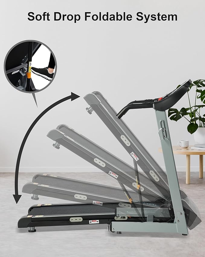 Treadmill with Auto Incline - 300 lb Capacity, 3.0HP Folding Electric Treadmill Up to 8.5 MPH Speed, Running Machine with 17.5" Wide Tread Belt and Bluetooth Speaker for Home Use