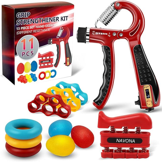 11PCS Grip Strength Trainer Kits, Hand Gripper Strengthener, Forearm Strengthener, Finger Strengthener, Finger Exerciser, Hand Exerciser, Stress Relief Ball, Grip Ring, for Muscle Building, Recover Hand Injury