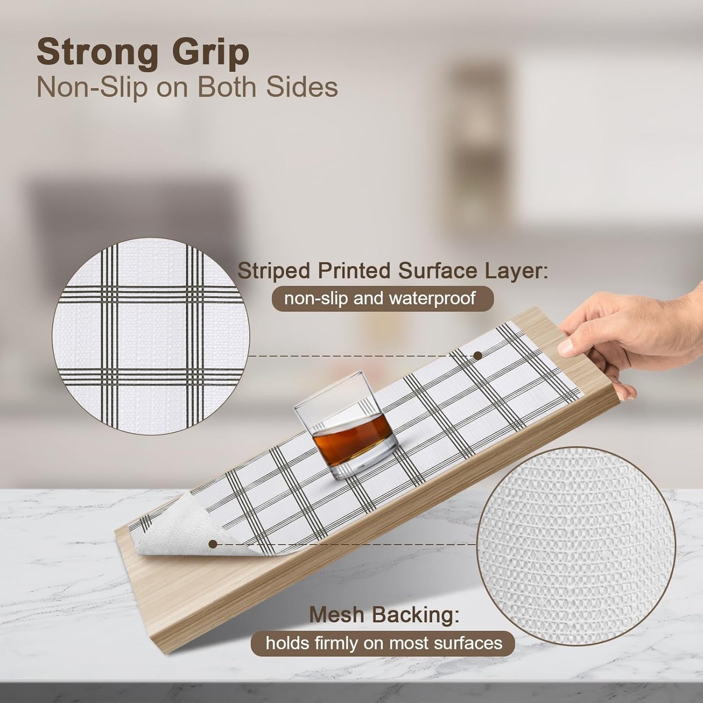 OcePor Non-Adhesive Drawer and Shelf Liner 17.5IN x 20FT，Non Slip Cabinet and Cupboard Liner, Kitchen Cabinet Liners for Shelves, Waterproof Drawer Shelf Liners for Cabinets/Bathroom Cupboard,Stripe