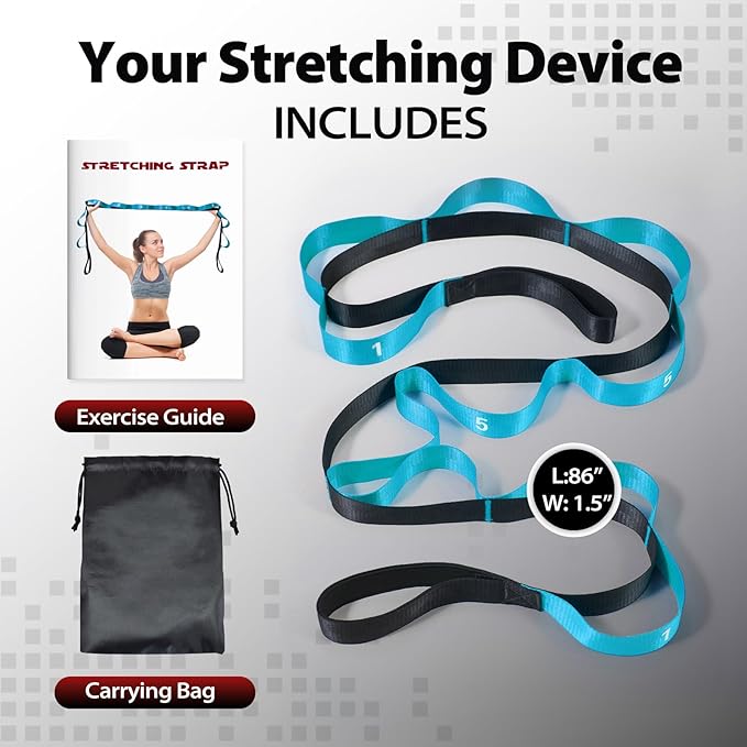 Stretching Strap with 10 Loops-Yoga Strap for Physical Therapy,Home Workout,Pilate & Flexibility Training,Non Elastic Exercise Stretch Band for Hamstring,Leg Stretcher Belt,Flexibility Fascia