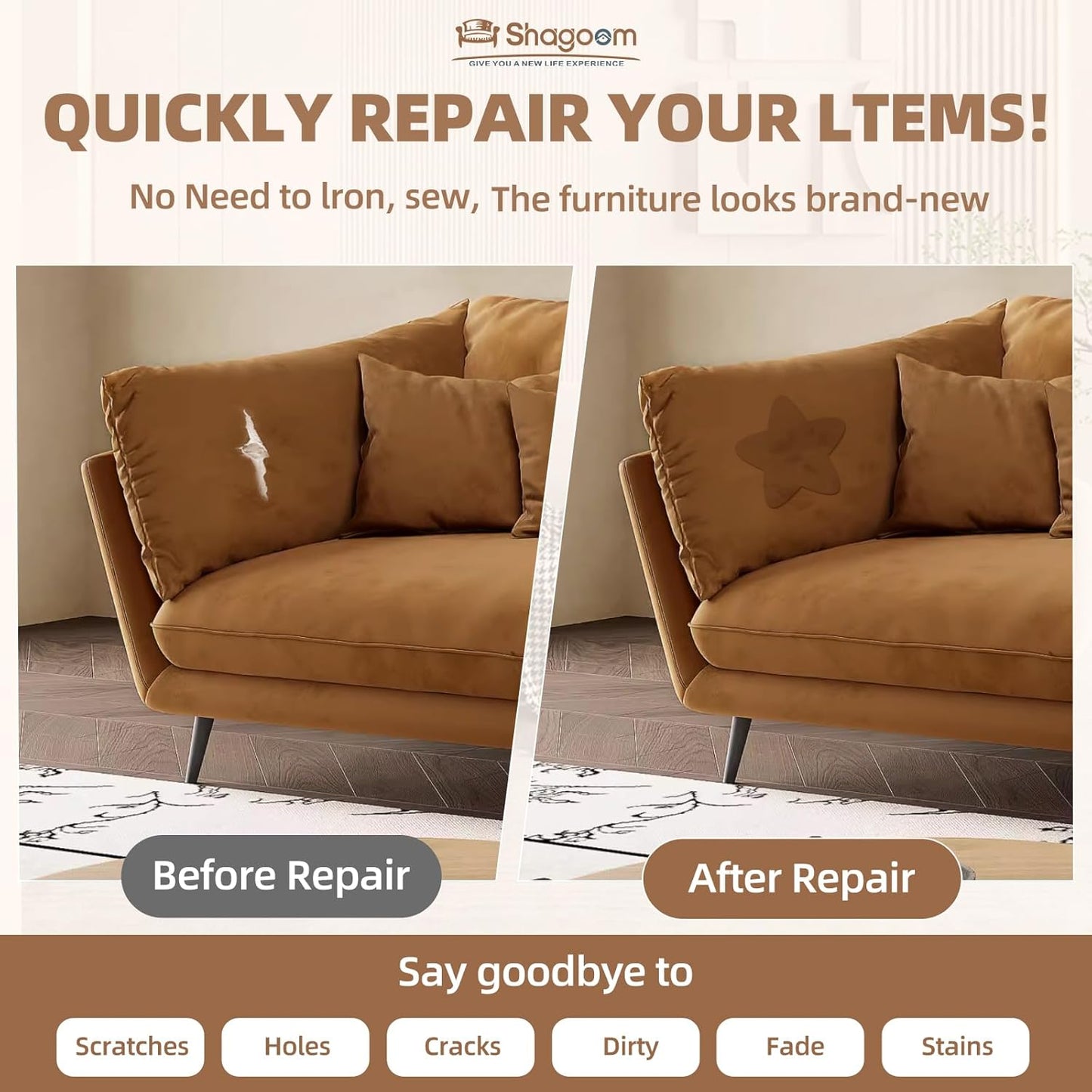 Suede Repair Patch, Large Fabric Repair Tape, Self-Adhesive Fabric Patches for Furniture, Couch, Sofa, Car Interior, Shoes, Hand Bag, Clothing (Dark Brown, 3.5X79 Inch)