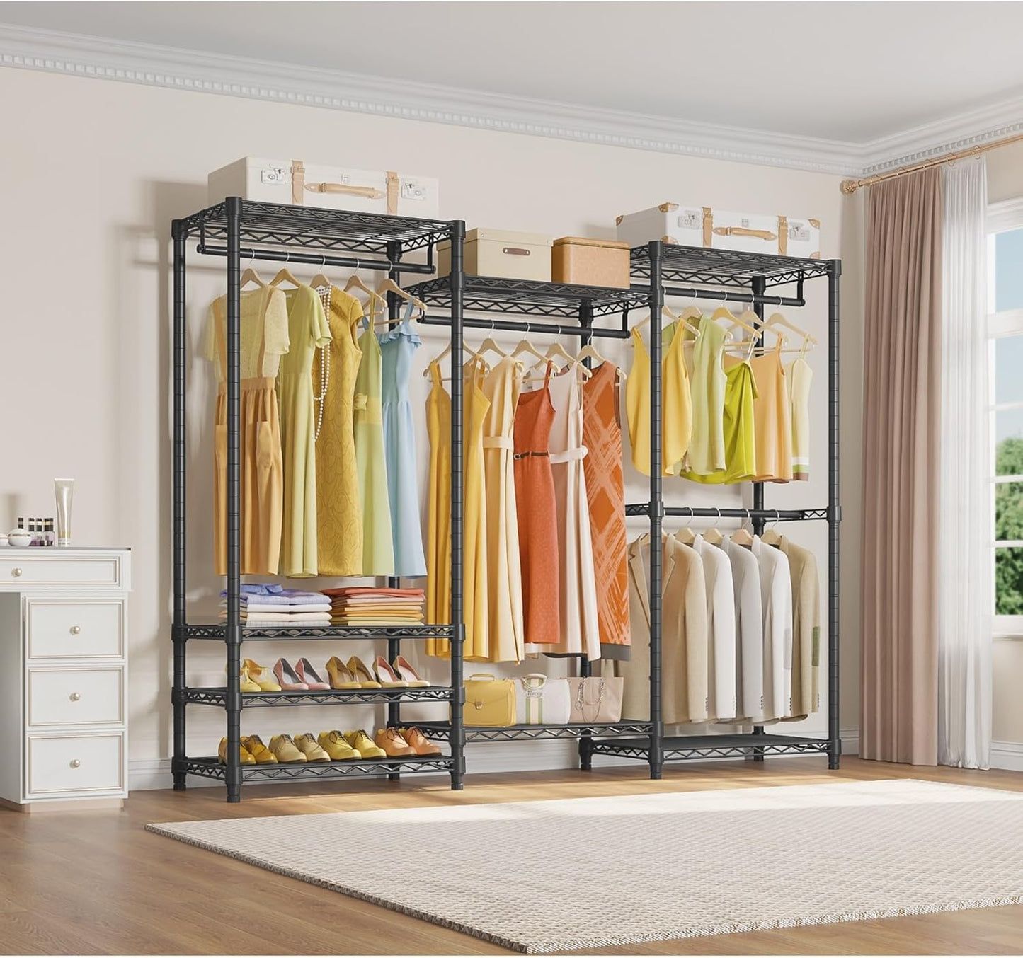VIPEK V5 Portable Closet Wardrobe Heavy Duty Clothes Rack, Freestanding Clothing Rack with 4 Hang Rods & 8 Shelves, Adjustable Closet Racks, 68.9" L x 15.7" W x 76.4" H, Max Load 890LBS, Black