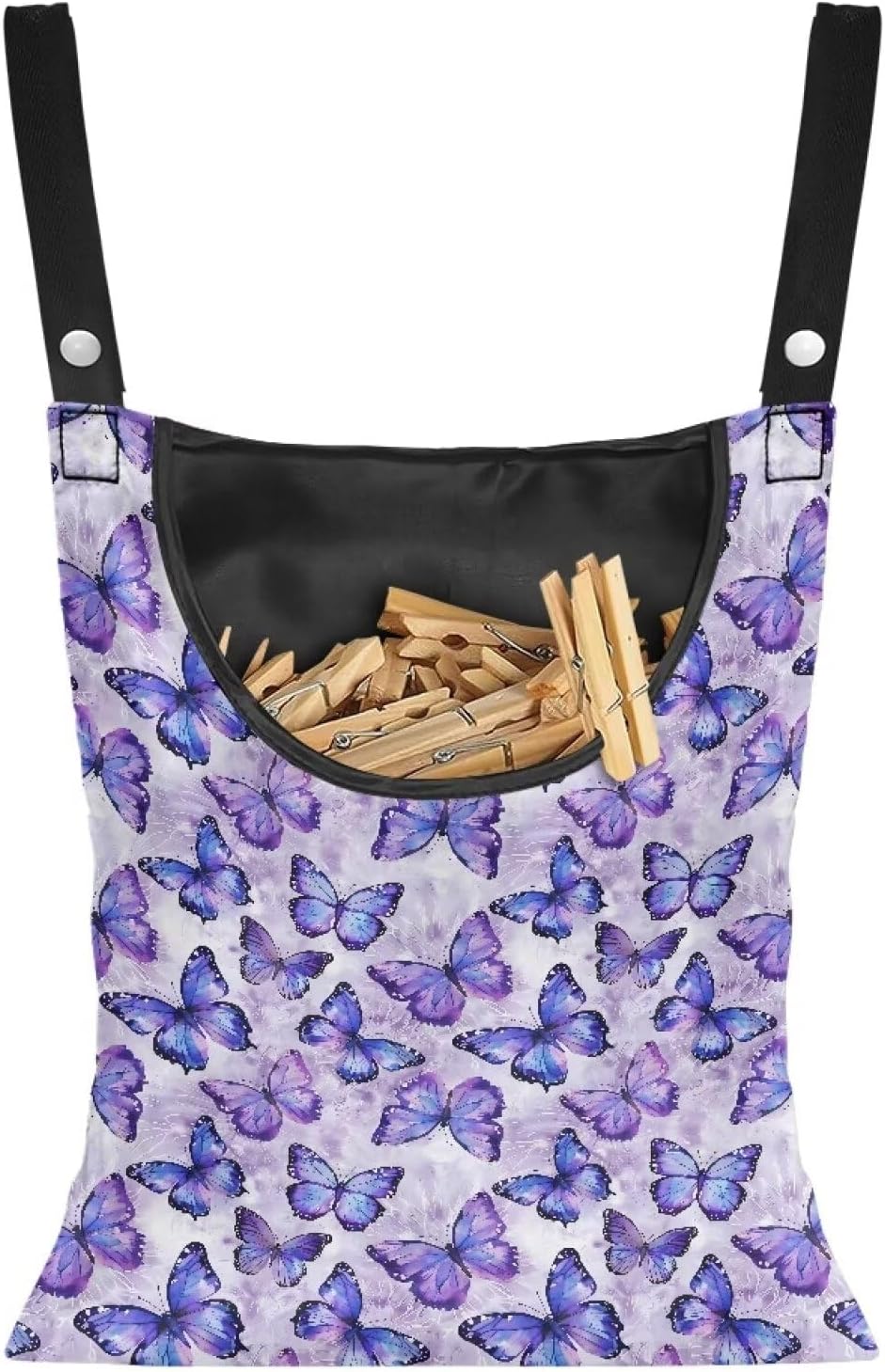 2 Pcs Butterfly Purple Clothespin Bag for Clothesline Outdoor, Soft & Lightweight Hanging Bag for Laundry, Clothes Pins Bag Holder Outdoor, Clothes Pin Bag for Outside