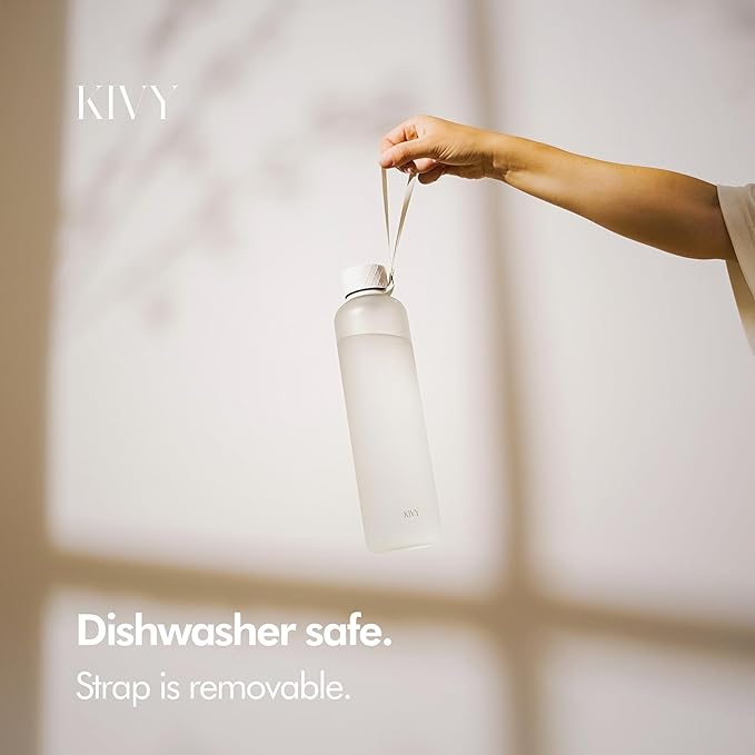 KIVY Slim Water Bottle 32oz [Lightweight & Shatterproof] Fits Cupholder & Backpack - Dishwasher safe water bottle no straw - Cute aesthetic water bottles screw top - Bpa free, Gold, White water bottle