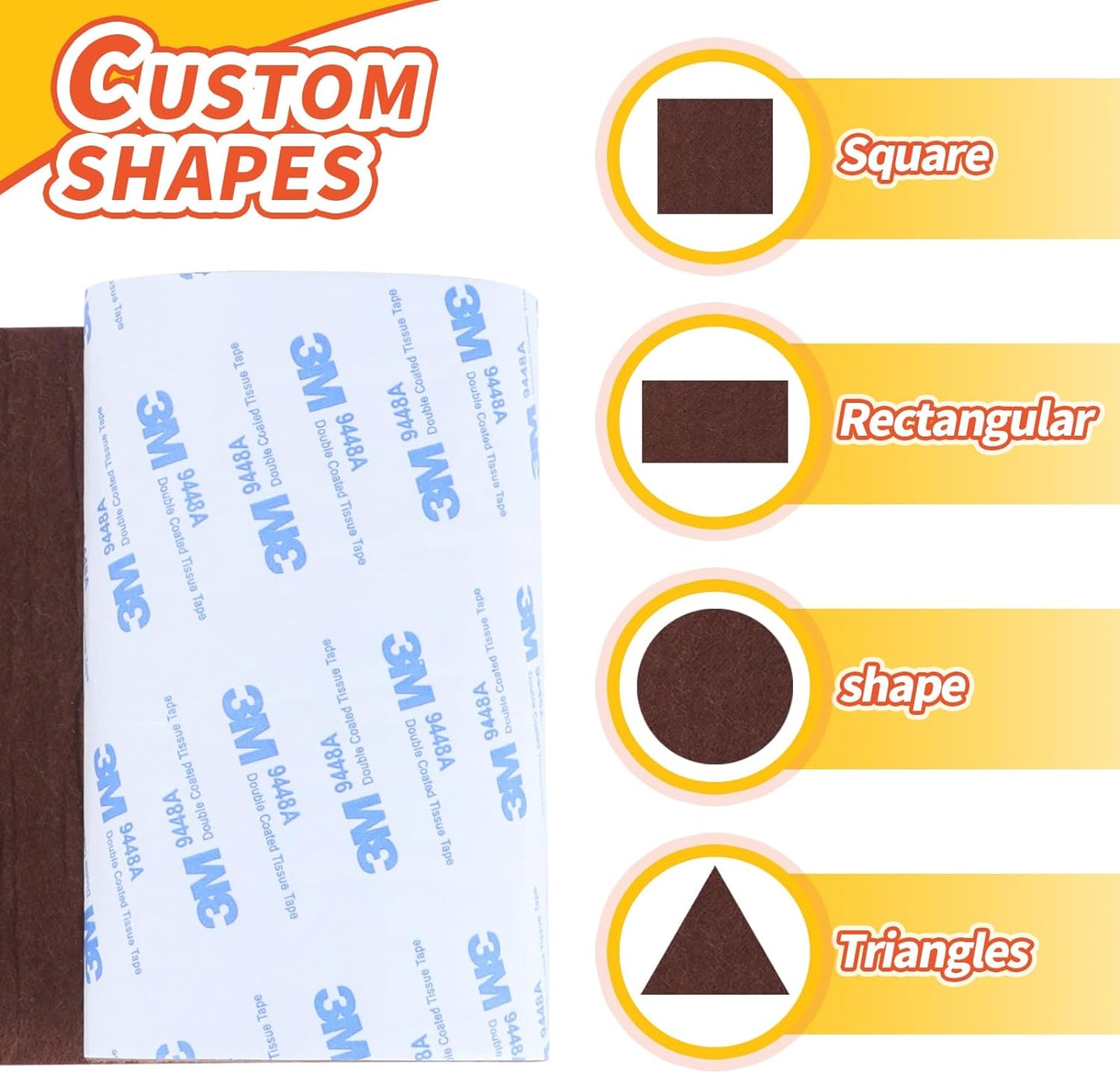 Felt Furniture Pads, Non Slip Self Adhesive Cuttable Felt Tape Brown Heavy Duty Felts Strip Roll for Protecting Hardwood Floors Chair Wall Protector (40 x 5 x 0.12 Inch, 2 Pack)