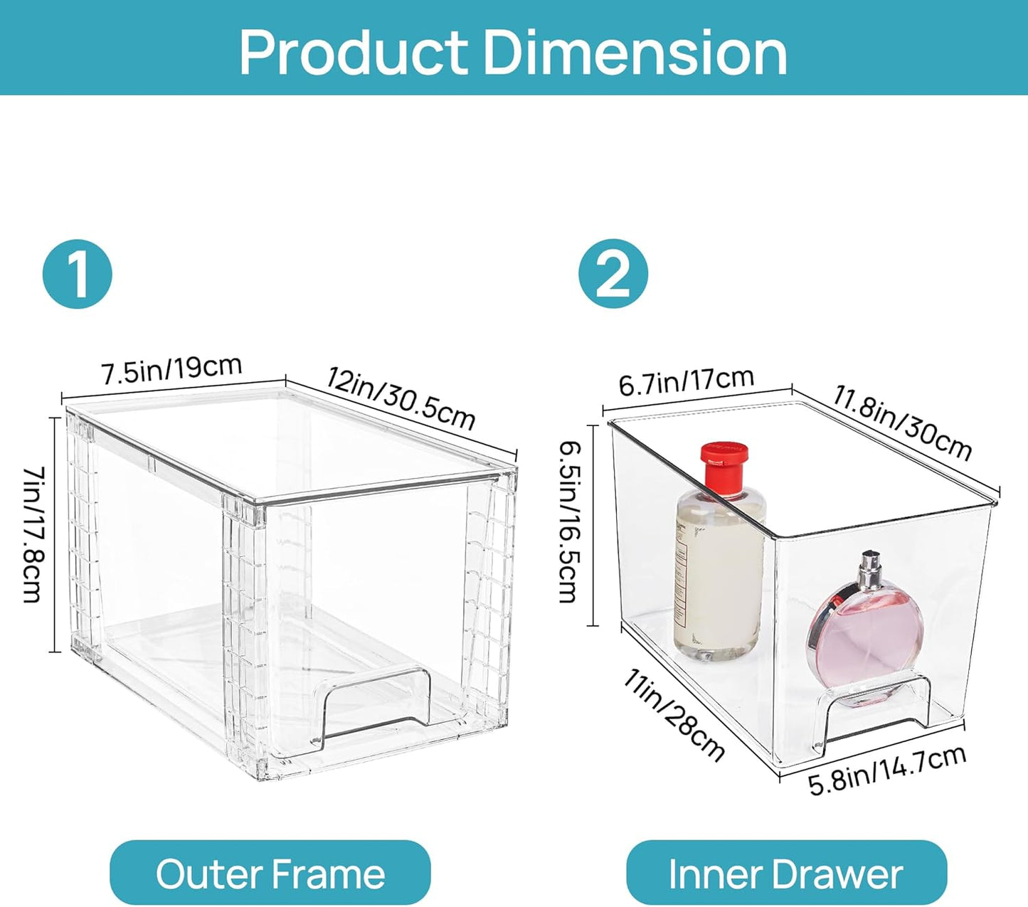 Vtopmart 8 Pack Large Stackable Storage Drawers,Clear Acrylic Drawer Organizers with Handles, Easily Assemble for Fridge, Bathroom,Kitchen Undersink,Cabinet,Pantry Organization and Storage