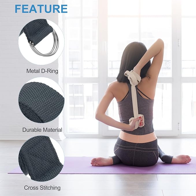 PATIKIL Yoga Strap for Stretching Cotton Yoga Belt with Adjustable Metal D-Ring Buckle Stretch Band for Fitness Pilates