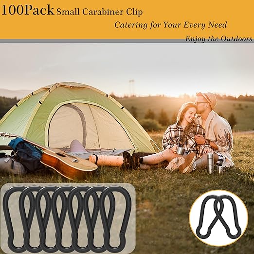 100Pcs 2.4" Carabiner Clip Spring Snap Hook, M6 2-3/8 Inch Heavy Duty Black Small Carabiner, Quick Link Keychain Clip for Keys Swing Set Camping Gym Hiking Traveling(260 lbs Capacity)