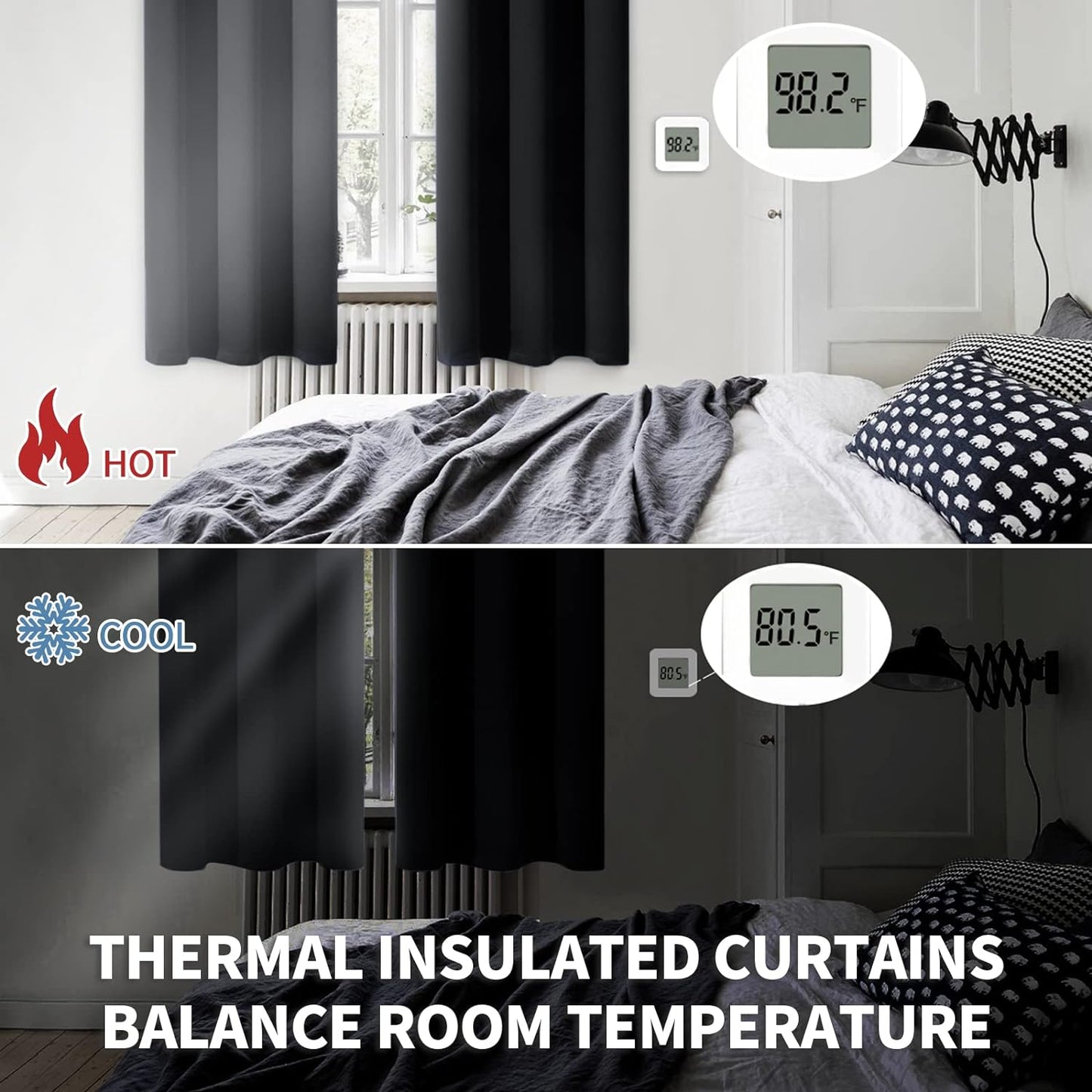 BGment Black Blackout Curtains 90 Inch Long for Bedroom 2 Panels - Room Darkening Drapes Thermal Insulated with Rod Pocket Heat Blocking for Summer Living Room, 52 X 90 Inch