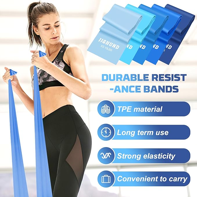5 Pcs Resistance Bands, Professional Exercise Bands Elastic Stretch Bands for Fitness Yoga Pilates Stretching Strength Training, Workout Bands for Women and Men Home Gym