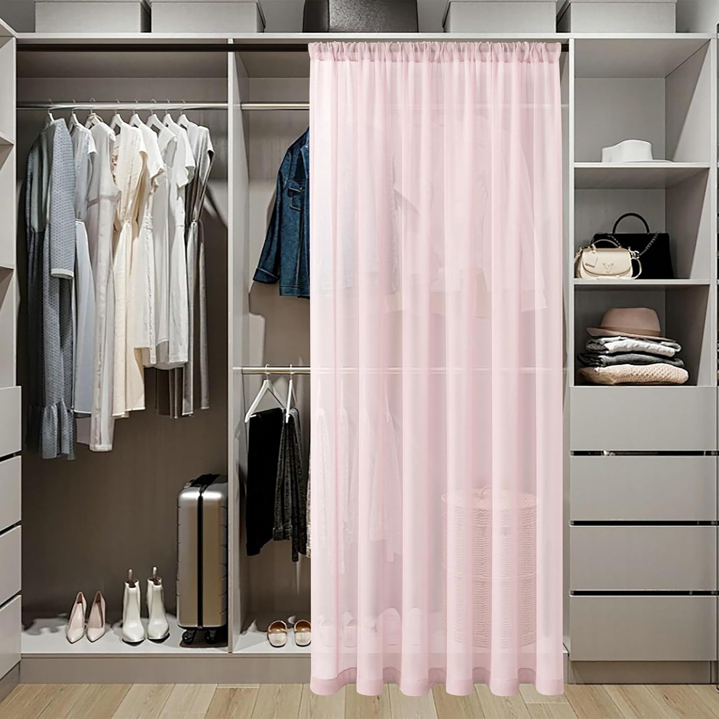 Tollpiz Short Sheer Door Curtain Closet Linen Textured Curtain Sheers Doorway Light Filtering Voile Patio Glass Door Rod Pocket Curtains French Door, 54 x 54 inches Long, Pink, Set of 1 Panel