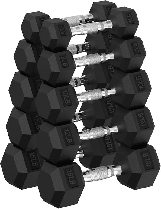 Hex Dumbbell Set, 30-480 lb Set Rubber Encased Exercise & Fitness Dumbbells, Weights Dumbbells Set, Hand Weight for Strength Training