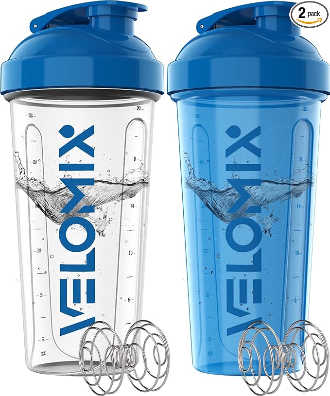 '-2 Pack- 28 oz Protein Shaker Bottles for Protein Mixes - 2x Wire Whisk | Leak Proof Shaker Cups for Protein Shakes | Protein Shaker Bottle Pack | Shakers for Protein Shakes-Blue&Transparent