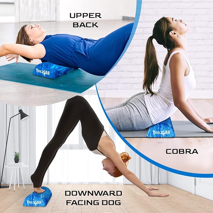 Yes4All EVA Firm Foam Roller for Stretching, Half Yoga Back Roller for Muscle Massage for Pilates, Yoga, Balance & Core Exercises - 12/36 inches