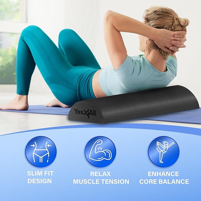 Yes4All Medium Firm Half Foam Rollers for Post-Workout Relaxation, 12/18/24/36 inch PE Foam Roll for Back Massage & Yoga Exercise