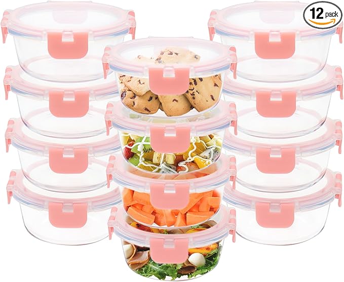 12 Pack 13oz Small Glass Food Storage Containers with Lids Airtight, Leak-Proof Round Meal Prep Containers Set, Freezer to Microwave Safe, Dishwasher Safe