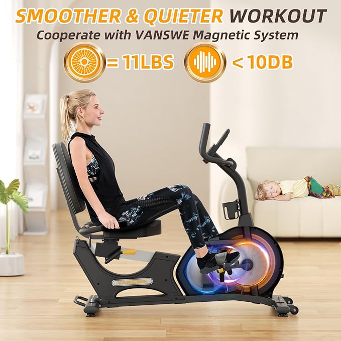 VANSWE Recumbent Exercise Bike, Recumbent Stationary Bikes for Home 400 LBS Weight Capacity, Exercise Bike for Home Seniors with Smart App and Bluetooth Connectivity, LED Display, Pulse Handle
