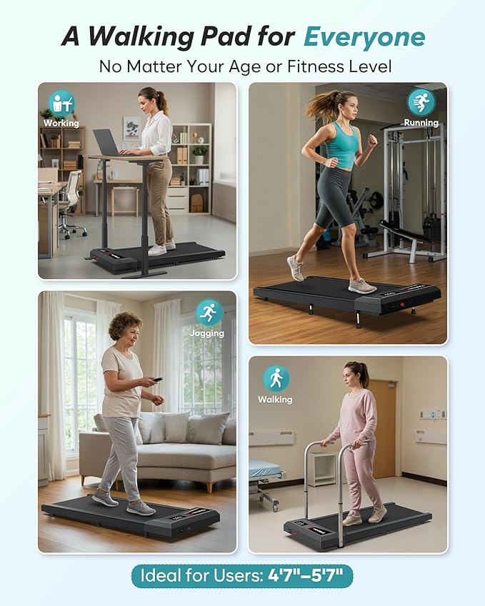 WELLFIT Auto Incline Folding Treadmill - 10% Incline Desk Walking Pad Treadmill with Handlebar, 400 lbs Heavy-Duty Capacity, Space-Saving Quiet Under-Desk Design for Home Office, Seniors & Fitness