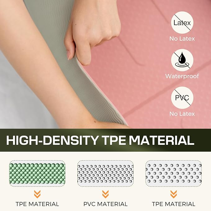 Yoga Mat Non Slip, Anti-Tear 3/16 Thick TPE Yoga Mats for Women and Men, 72"x24" Exercise & Fitness Mat with Carrying Strap, Workout Mats for Yoga, Pilates and Floor Exercise