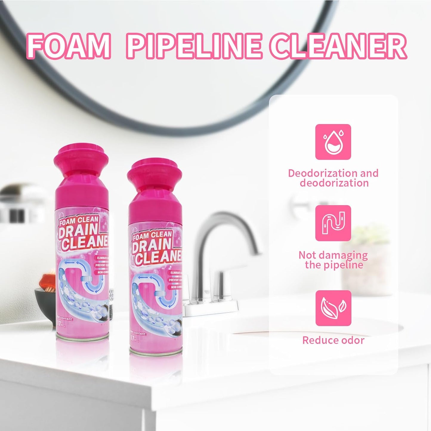 Foam Drain Cleaner, Drain Sink Cleaner and Deodorizer, Clog Remover for Kitchen, Sinks, Tubs (1 Pc)