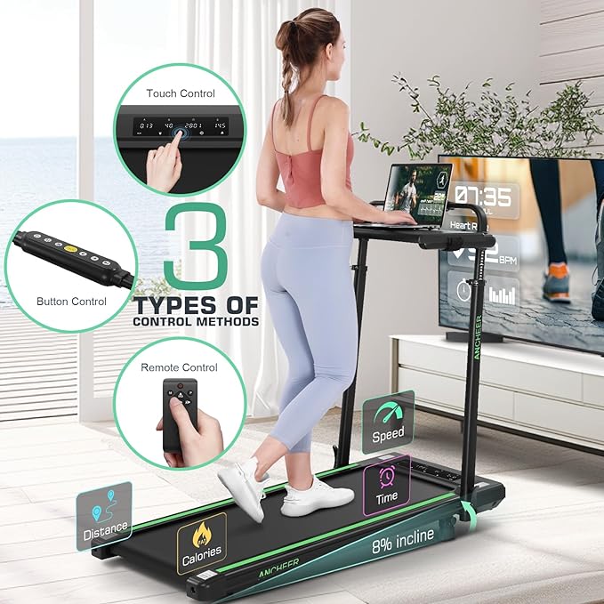 Walking Pad Treadmill with Desk Workstation,3.0 HP Foldable Treadmills with 12% Incline & Handle Bar,300lbs Capacity,2s Folding,Ultra-Quiet,Small/Compact Under Desk Treadmills for Home Ofiice