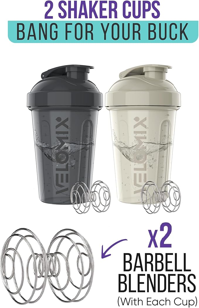 '-2 Pack- 20 oz Protein Shaker Bottles for Protein Mixes - 2x Wire Whisk | Leak Proof Shaker Cups for Protein Shakes and Pre Workout | Protein Shaker Bottle Pack