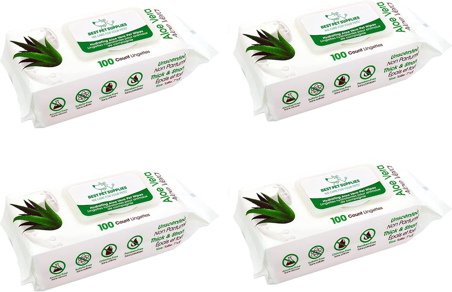 Best Pet Supplies Pet Grooming Wipes for Dogs & Cats,Deodorizer for Coats & Dry, Itchy, or Sensitive Skin, Clean Ears, Paws, Body, & Butt - Hydrating, Aloe Vera, 400 Count.