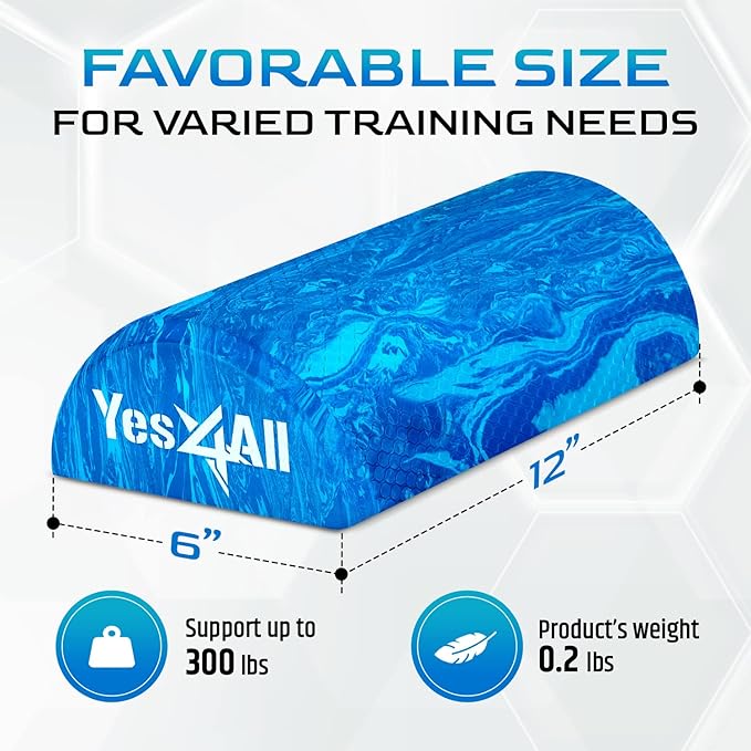 Yes4All EVA Firm Foam Roller for Stretching, Half Yoga Back Roller for Muscle Massage for Pilates, Yoga, Balance & Core Exercises - 12/36 inches