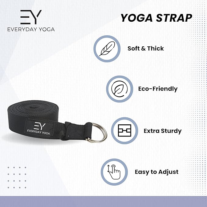 Everyday Yoga Super Strong Strap with Metal D-ring Buckle - Improve Flexibility, Stretching, and Physical Therapy Fitness.