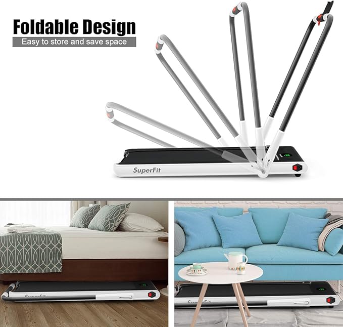 GYMAX Walking Pad, 2 in 1 Free Installation Under Desk Treadmill with Smart App, Remote Control & LED Display, 2.25HP Foldable Portable Compact Running Machine for Small Spaces Home Office