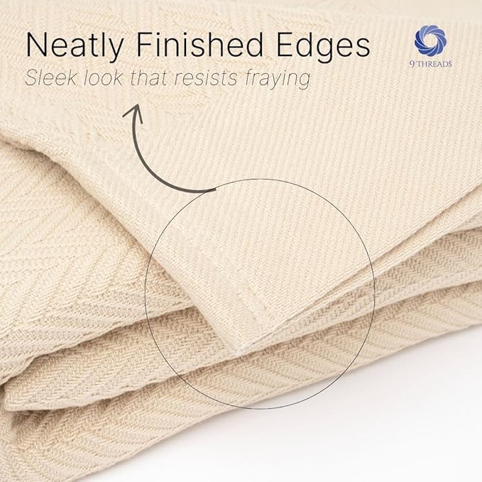 100% Cotton Herringbone Weave Blankets, 66"X90" Twin, Throw Blanket for Bed, All Season Cotton Blanket, Cozy Blanket,Throws & Bed Blanket, Throw Blanket for Couch, Modern Home Decor - Beige