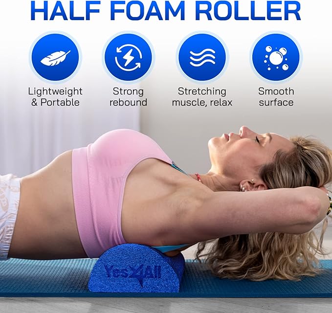 Yes4All Medium Firm Half Foam Rollers for Post-Workout Relaxation, 12/18/24/36 inch PE Foam Roll for Back Massage & Yoga Exercise