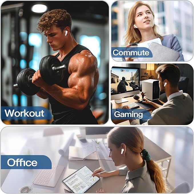 kurdene Wireless Earbuds Bluetooth 5.4 Headphones 60H Playtime Deep Bass Stereo Ear Buds with Mic Comfort Lightweight in Ear Earphones for Workout/Running White