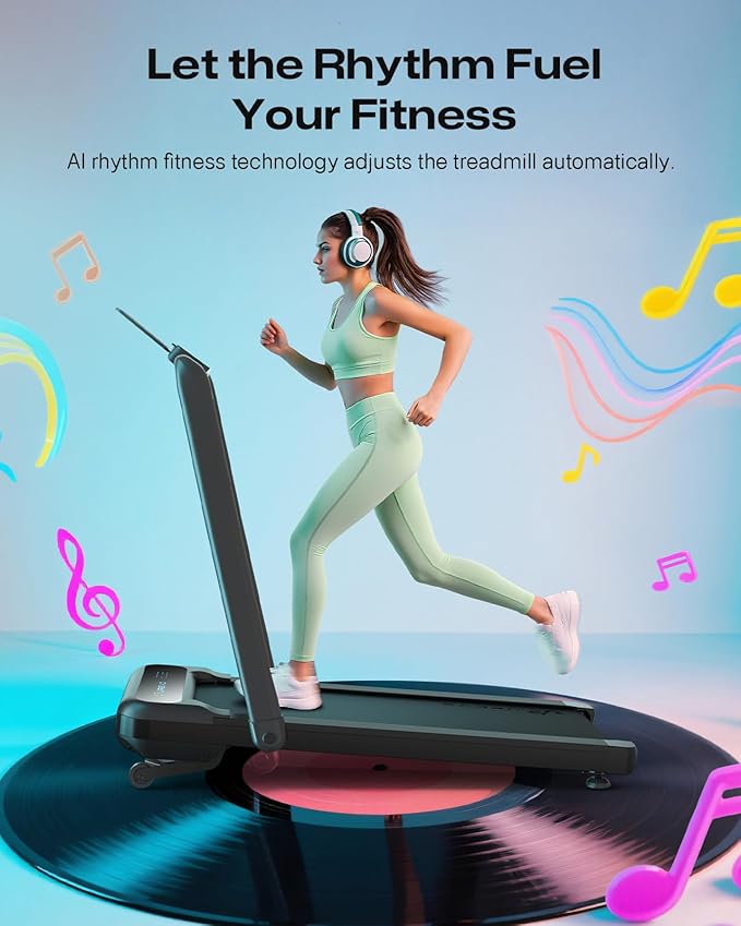 Smart Treadmill with 9% Auto Incline, Hiking and Running Walking Pad Treadmills for Home Office, Treadmill with UREVO APP, AI Powered Music Course, HIIT Programs Synced to Scenic Route, One-Click Mute