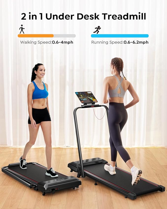 Walking Pad Treadmill with Incline, 2 in 1 Foldable Treadmills for Home Small Office, 300lbs Portable Compact Under Desk Treadmill with App, Remote Control and LED Display