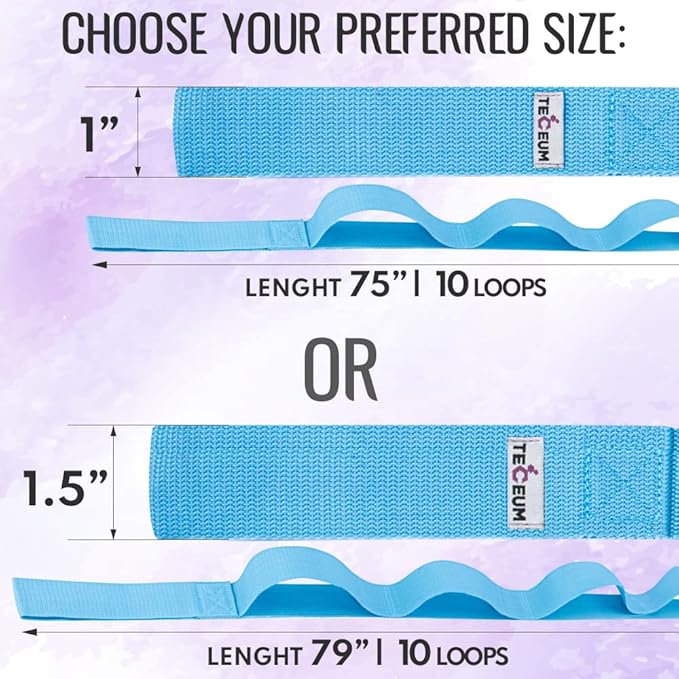 TECEUM Stretching Strap for Yoga & Physical Therapy – 10 Loops – Non-Elastic Leg Stretch Straps for Stretching, Exercising, Pilates, Post-Injury Rehabilitation for All Levels – Men & Women